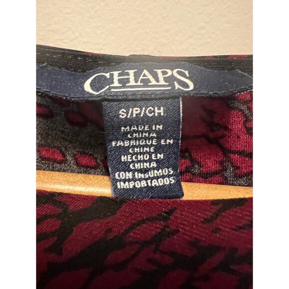 Chaps 3/4 Sleeve Midi Dress Jersey Side Ruching Red & Black Abstract Small JL - Picture 3 of 8